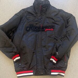 Rocawear Denim Co Black Puffer Jacket Red White Trim XL